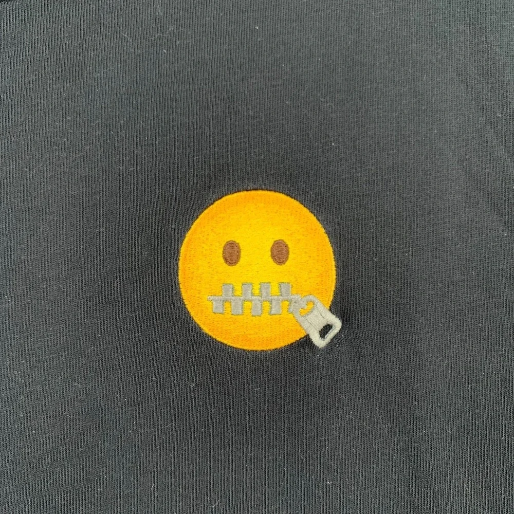 Apple Campus Zippered Mouth Emoji Black TShirt SZ L Rare Employees Only Collect‎ - Picture 8 of 10